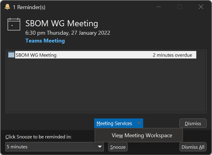View Meeting Workspace Option