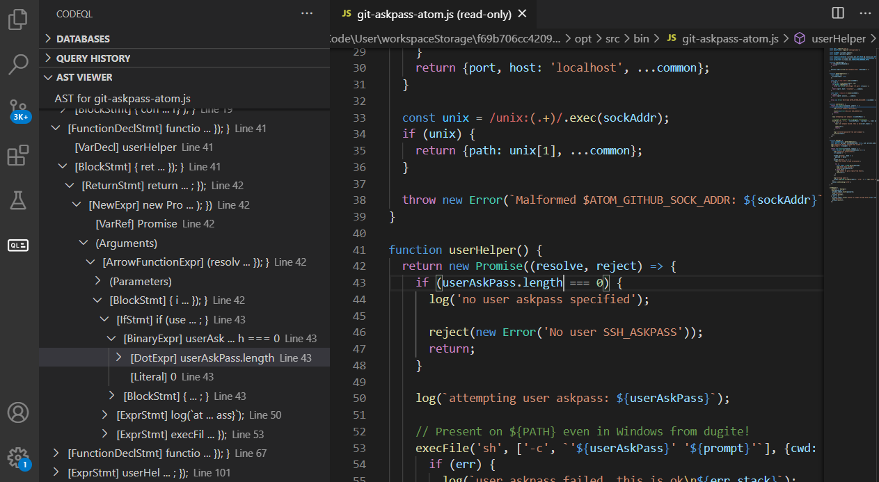 CodeQL VS Code AST